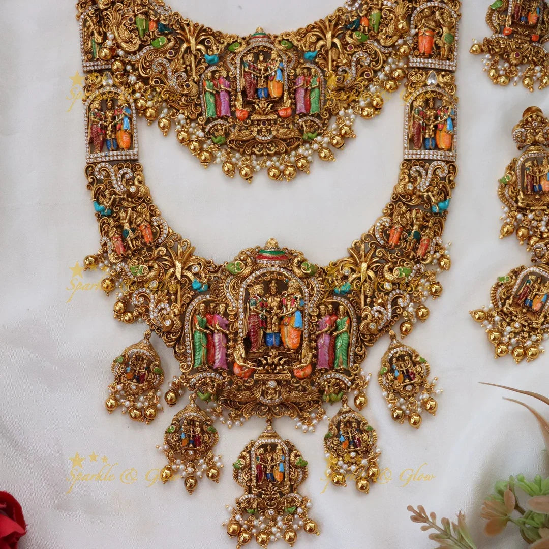 Exquisite God Carved Bridal Necklace Set - Premium