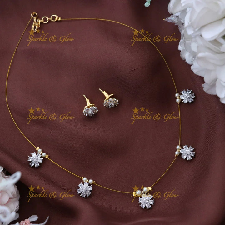 Elegant Floral Pearl Wedding Necklace - Sparkle & Glow