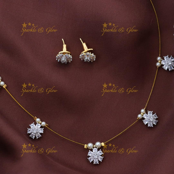 Elegant Floral Pearl Wedding Necklace - Sparkle & Glow