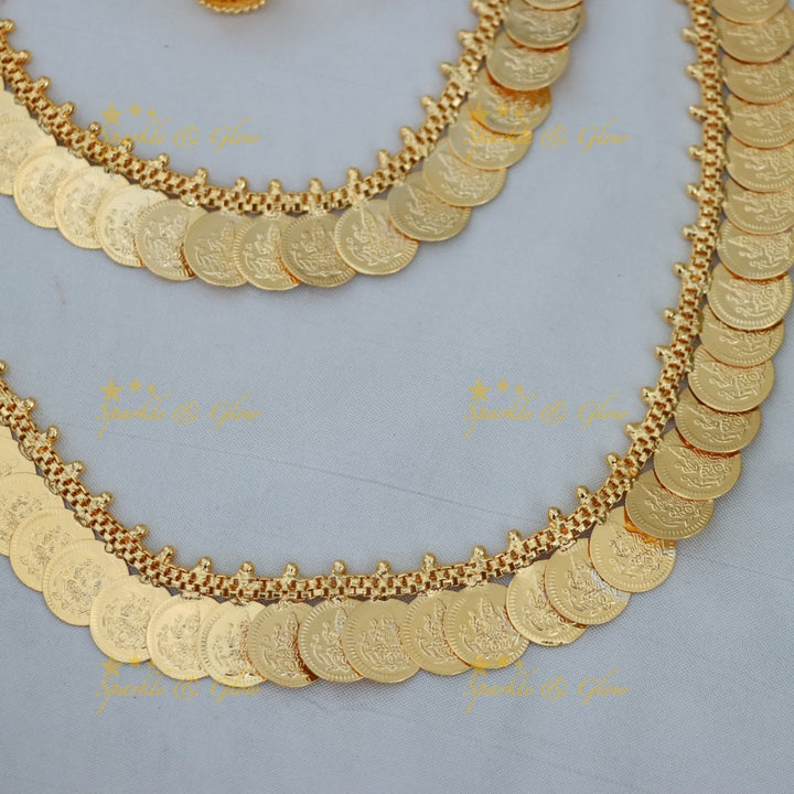 Lavish Lakshmi Coin Necklace Set for Brides - Sparkle & Glow