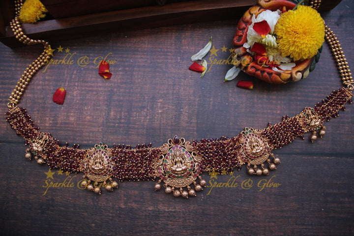 Premium Matte cluster beads Lakshmi Hipchain - Pink