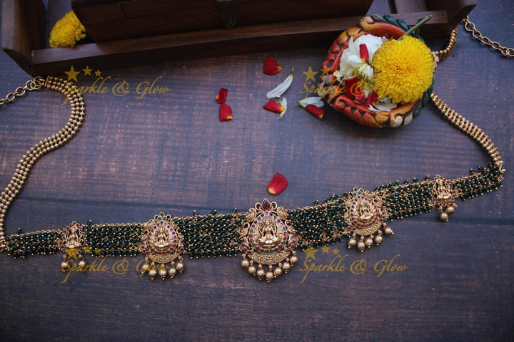 Premium Matte cluster beads Lakshmi Hipchain - Green