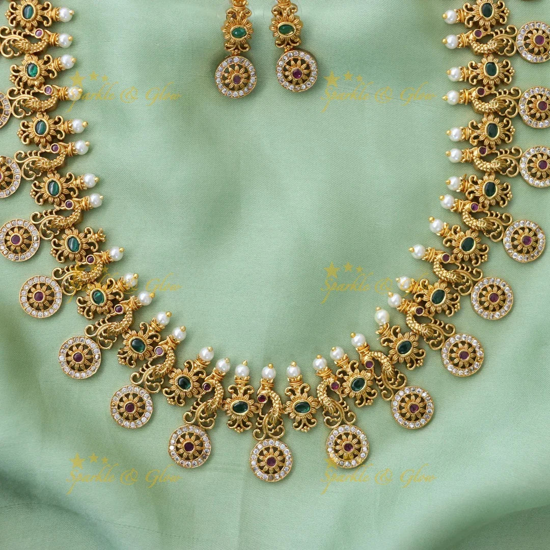 Elegant Peacock Gold Necklace for Weddings & Festivals