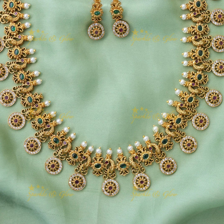 Elegant Peacock Gold Necklace for Weddings & Festivals