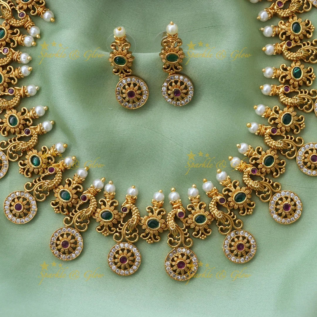 Exquisite Peacock Necklace Set - Indian Wedding Jewelry