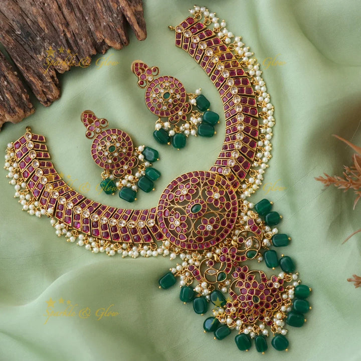 Exquisite Floral Peacock Necklace Festive Set