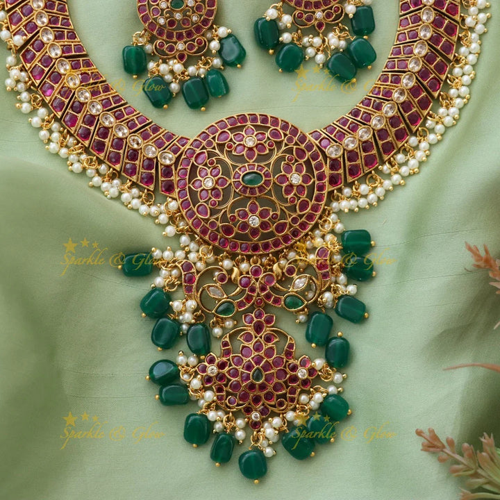 Exquisite Floral Peacock Necklace Festive Set