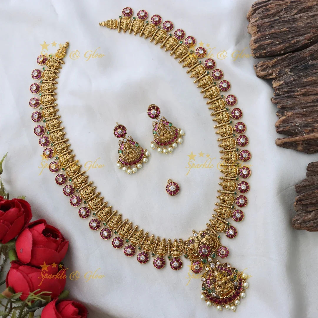 Exquisite Gold Lakshmi Temple Necklace Set for Brides