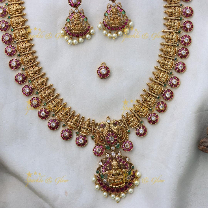 Exquisite Gold Lakshmi Temple Necklace Set for Brides