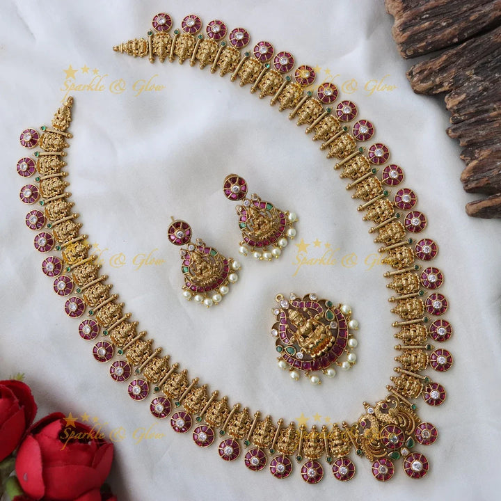 Exquisite Gold Lakshmi Temple Necklace Set for Brides
