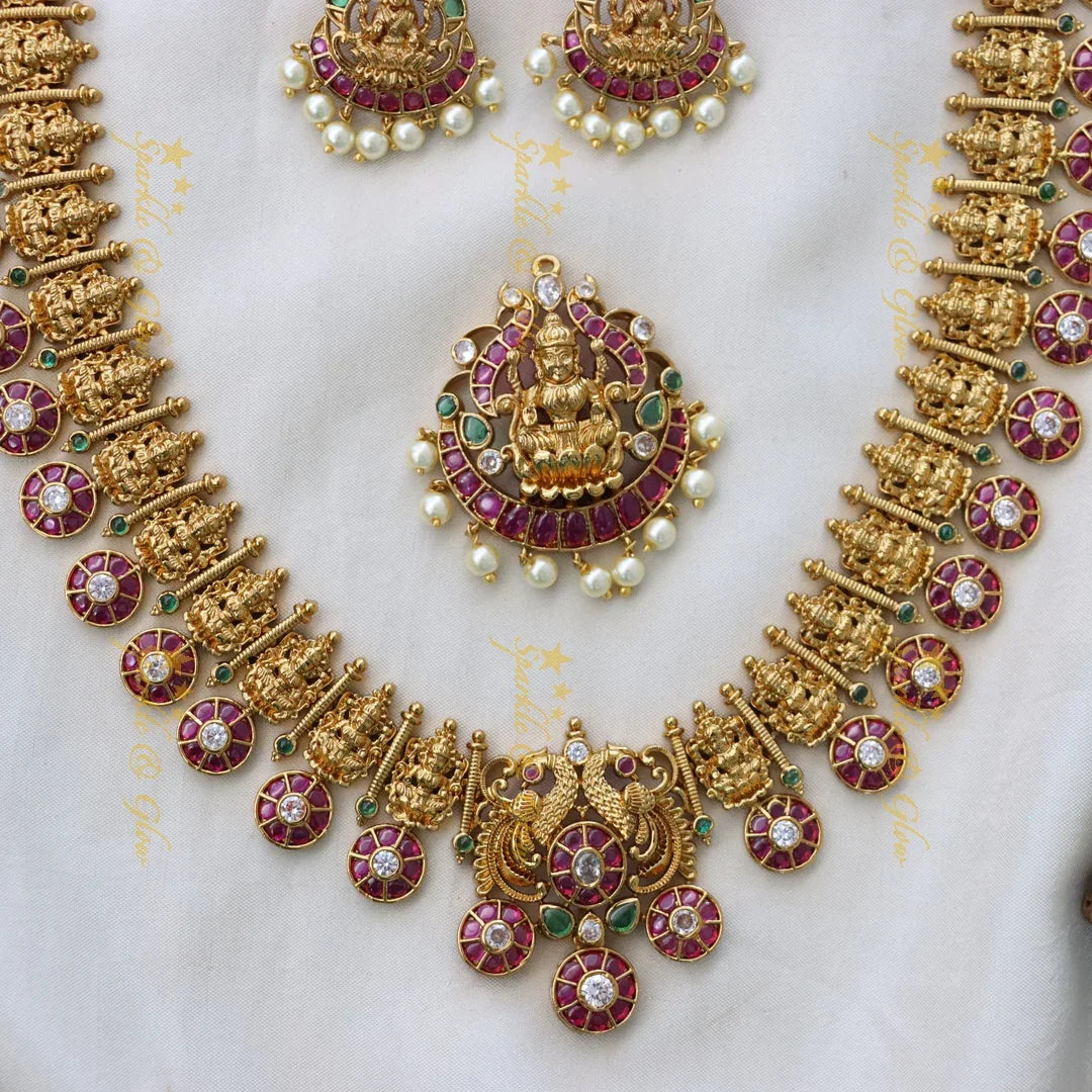 Exquisite Gold Lakshmi Temple Necklace Set for Brides