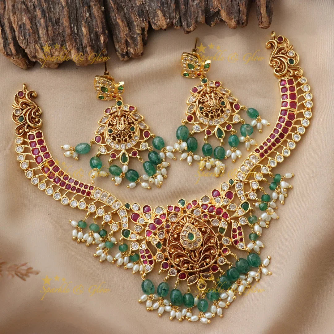 Stunning Gold Jadau Necklace Set for Celebrations