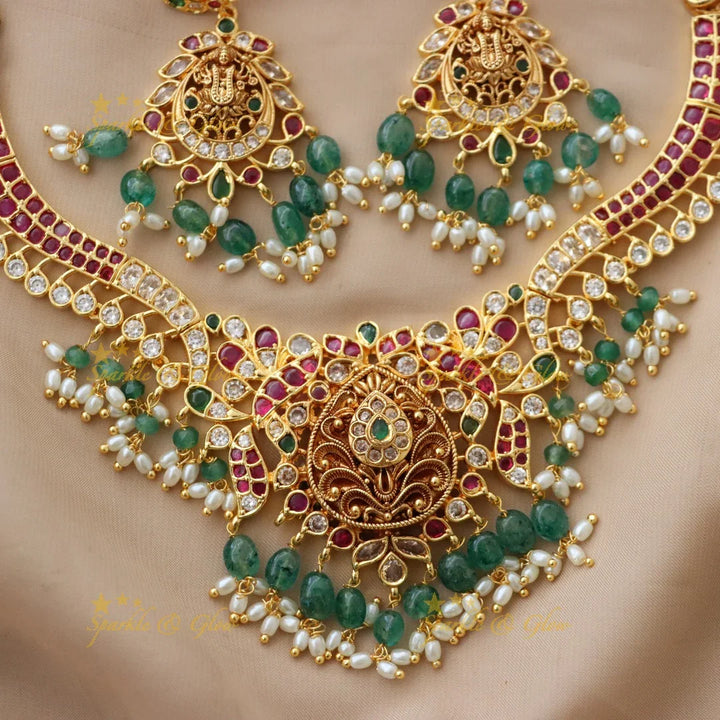 Stunning Gold Jadau Necklace Set for Celebrations