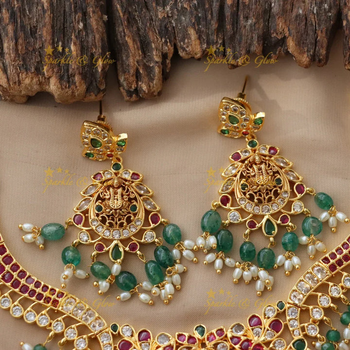 Stunning Gold Jadau Necklace Set for Celebrations