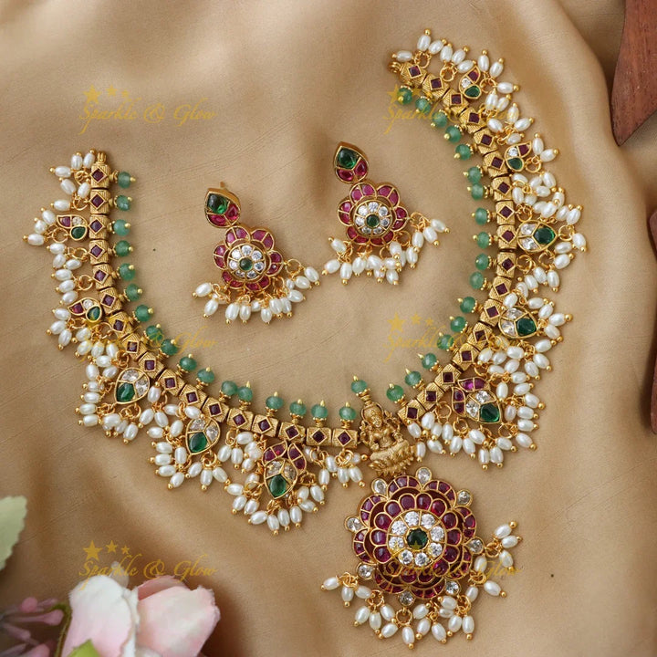 Lakshmi Pearl Floral Necklace – Bridal Festive Jewel