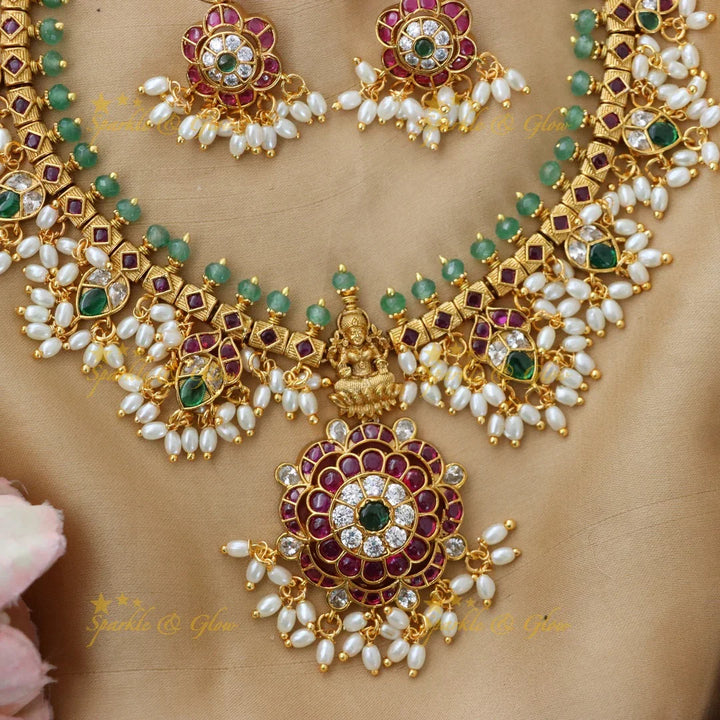 Lakshmi Pearl Floral Necklace – Bridal Festive Jewel