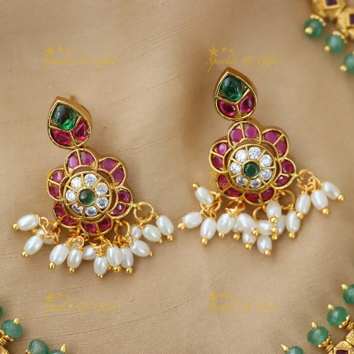 Lakshmi Pearl Floral Necklace – Bridal Festive Jewel
