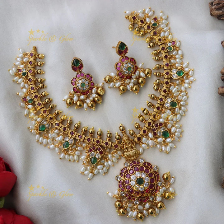 Lakshmi Pearl Floral Necklace – Bridal Festive Jewel