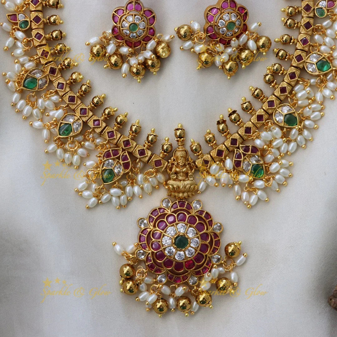 Lakshmi Pearl Floral Necklace – Bridal Festive Jewel