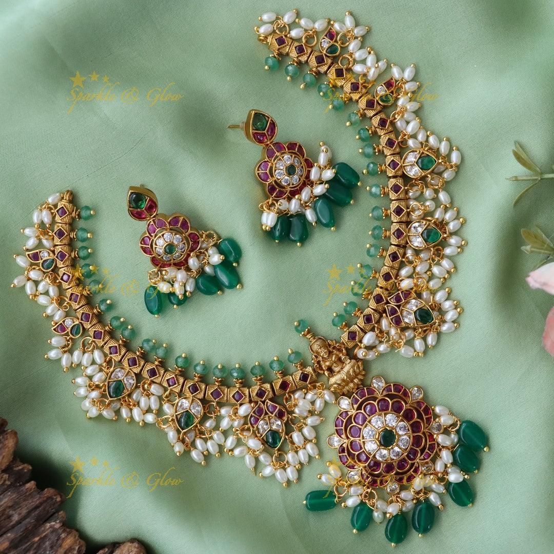 Lakshmi Pearl Floral Necklace – Bridal Festive Jewel
