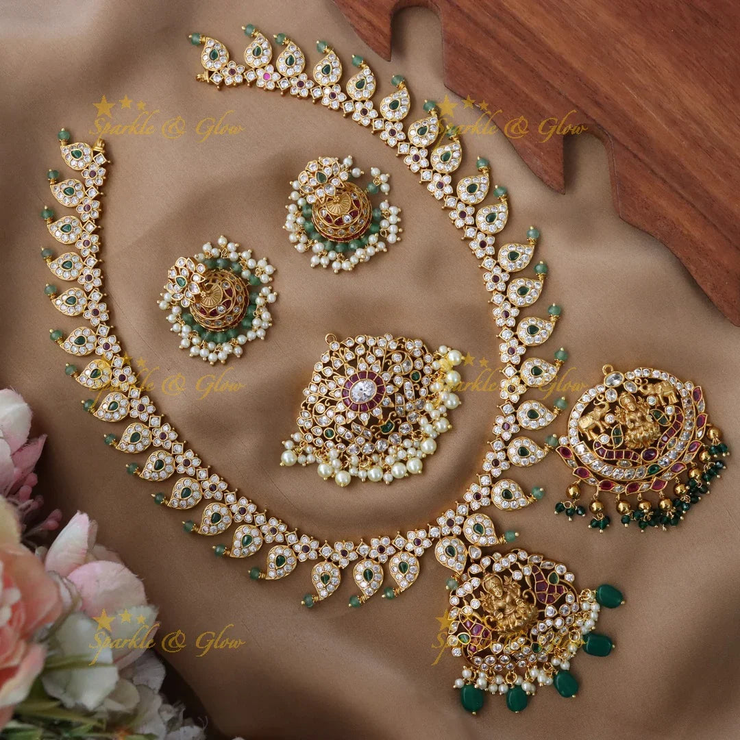 Exquisite Floral Mango Lakshmi Necklace Set | Sparkle & Glow