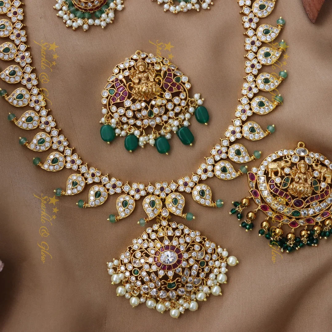 Exquisite Floral Mango Lakshmi Necklace Set | Sparkle & Glow