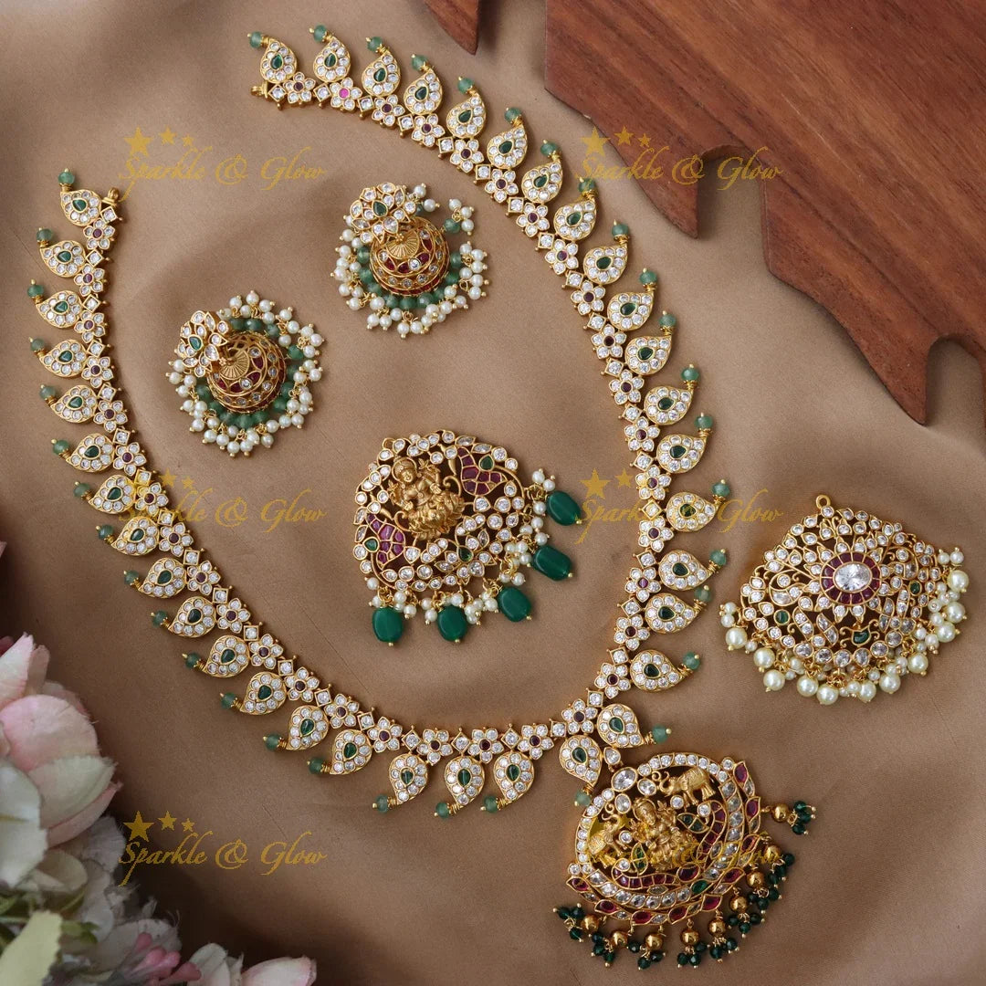 Exquisite Floral Mango Lakshmi Necklace Set | Sparkle & Glow