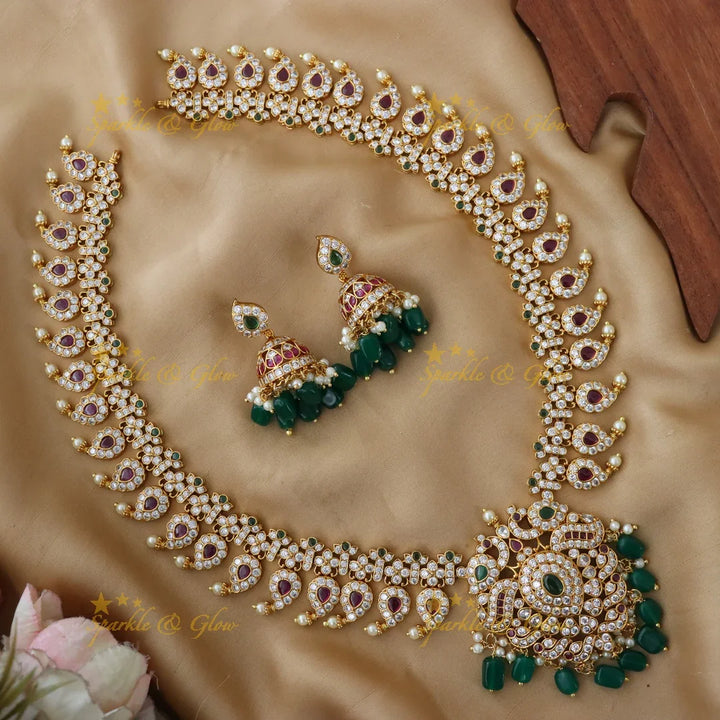 Exquisite Mango Peacock Gold Necklace Set for Festivities