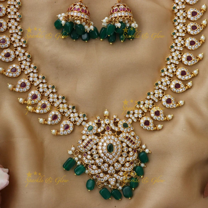 Exquisite Mango Peacock Gold Necklace Set for Festivities