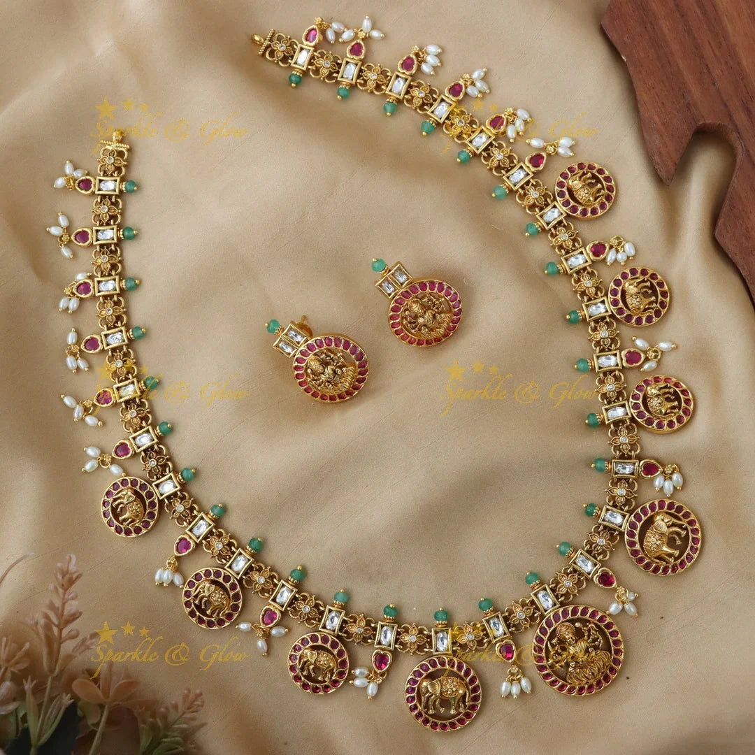 Unique Elephant Gold Necklace - Temple Style Elegance