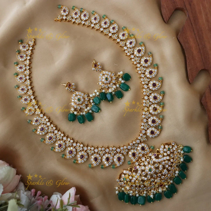 Exquisite Mango Floral Peacock Necklace Set