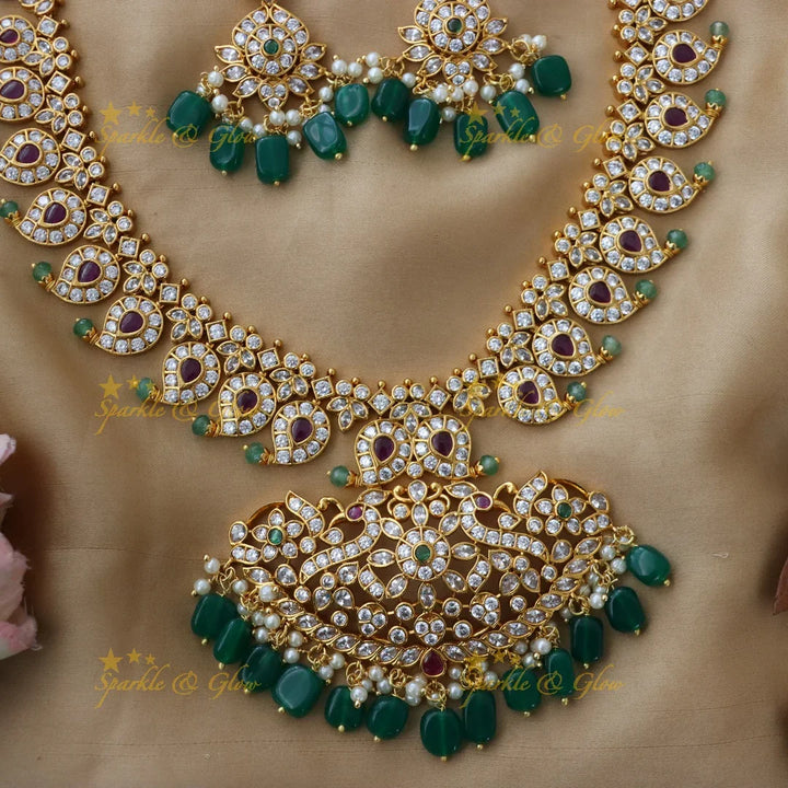 Exquisite Mango Floral Peacock Necklace Set