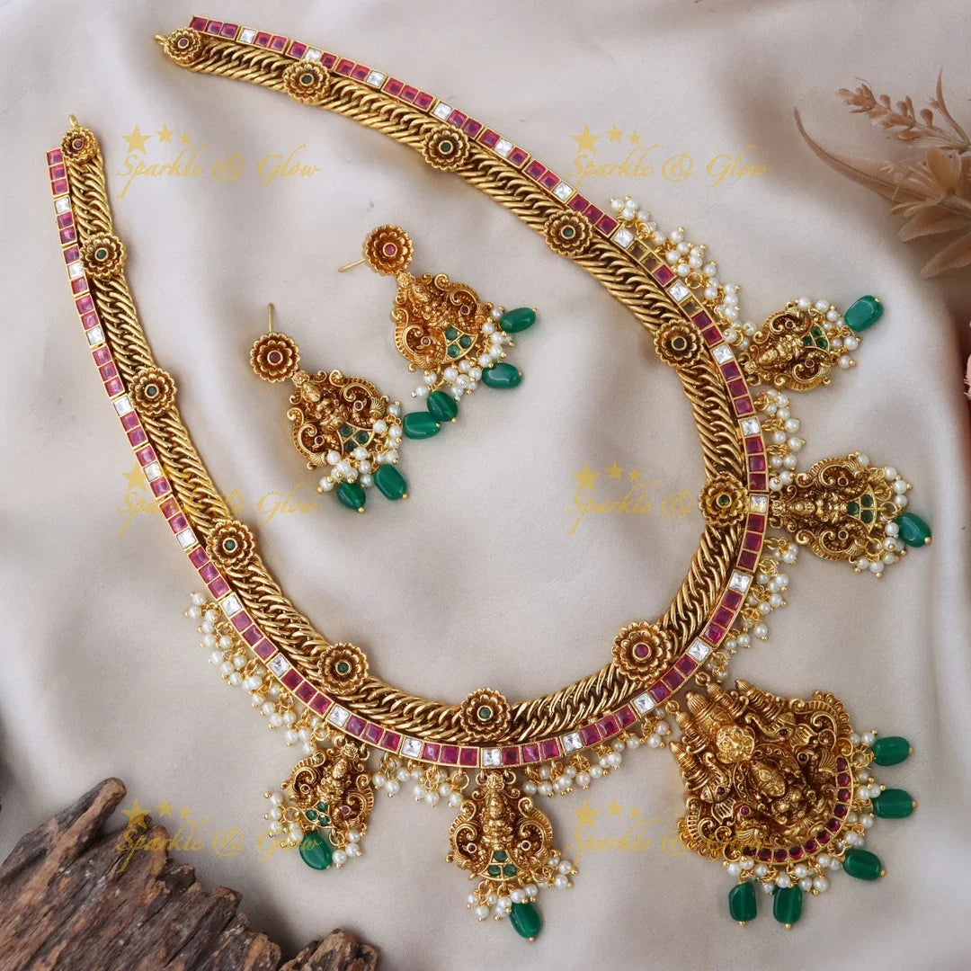 Exquisite Lakshmi Temple Necklace Set for Weddings