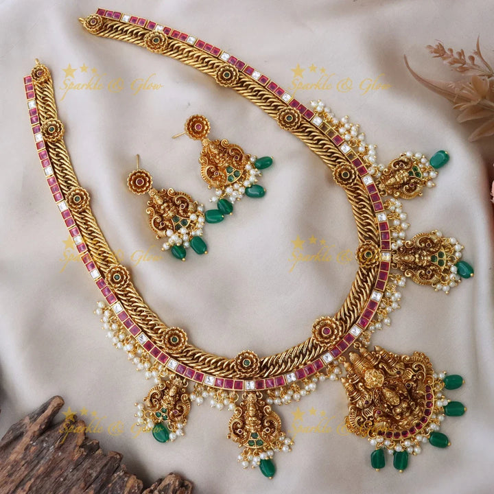 Exquisite Lakshmi Temple Necklace Set for Weddings