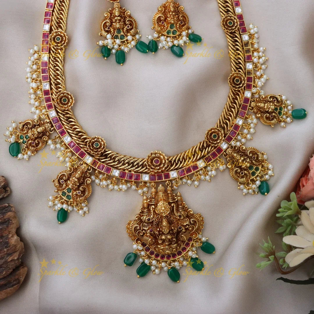 Exquisite Lakshmi Temple Necklace Set for Weddings