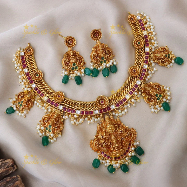 Opulent Lakshmi Temple Necklace for Festivals