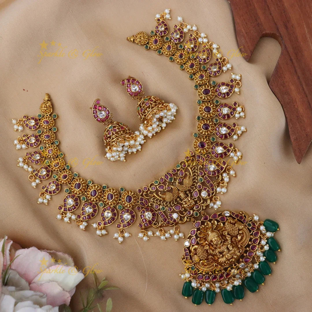 Exquisite Mango Floral Temple Necklace Set – Sparkle & Glow