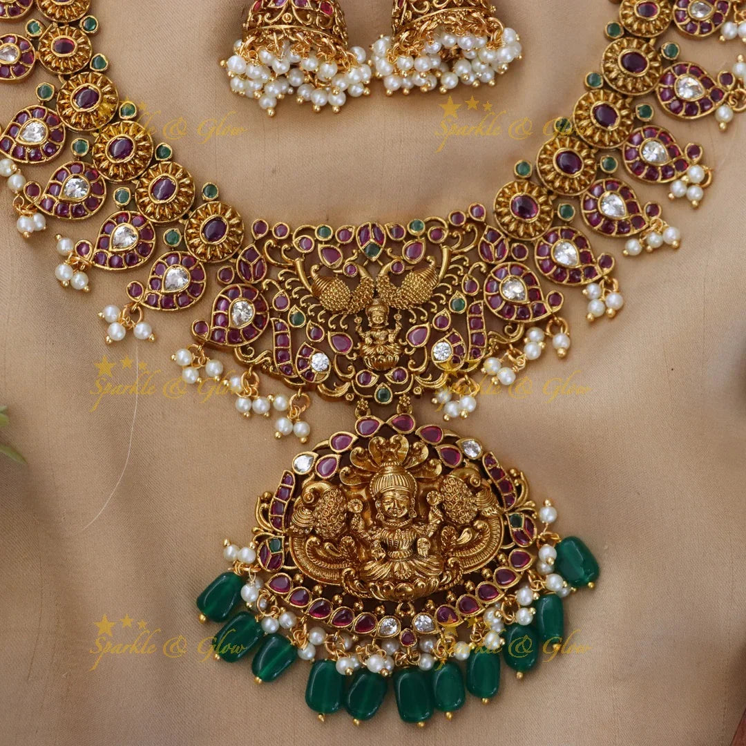 Exquisite Mango Floral Temple Necklace Set – Sparkle & Glow