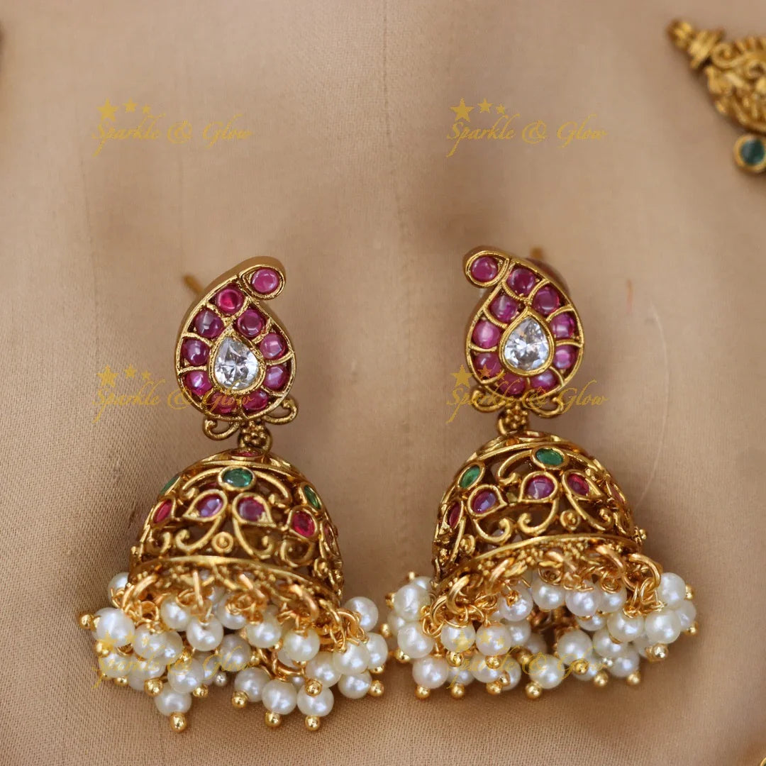 Exquisite Mango Floral Temple Necklace Set – Sparkle & Glow