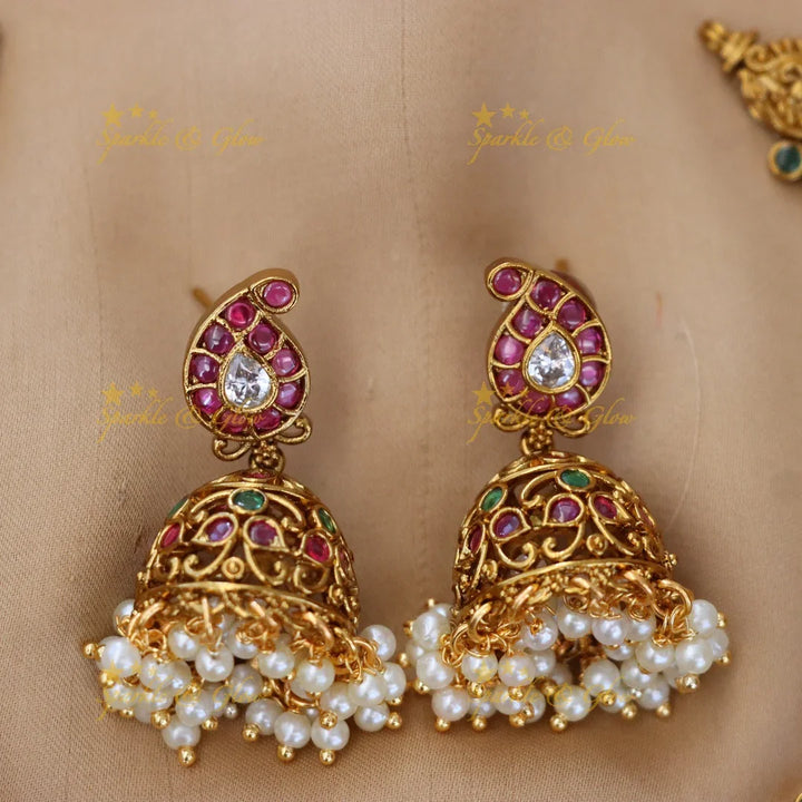 Exquisite Mango Floral Temple Necklace Set – Sparkle & Glow