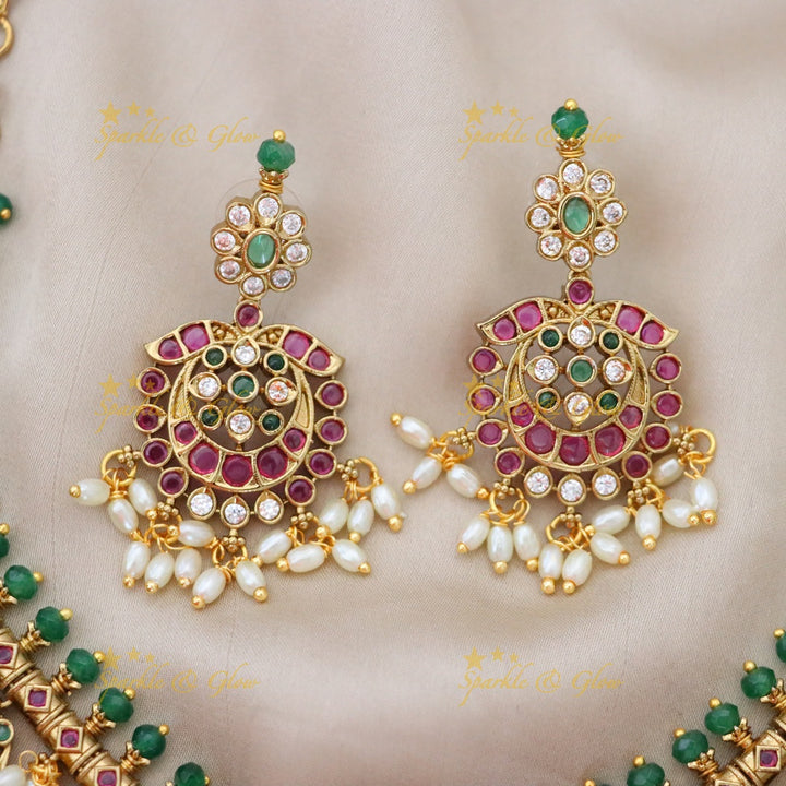Exquisite Premium Half Moon Guttapusalu Necklace Set