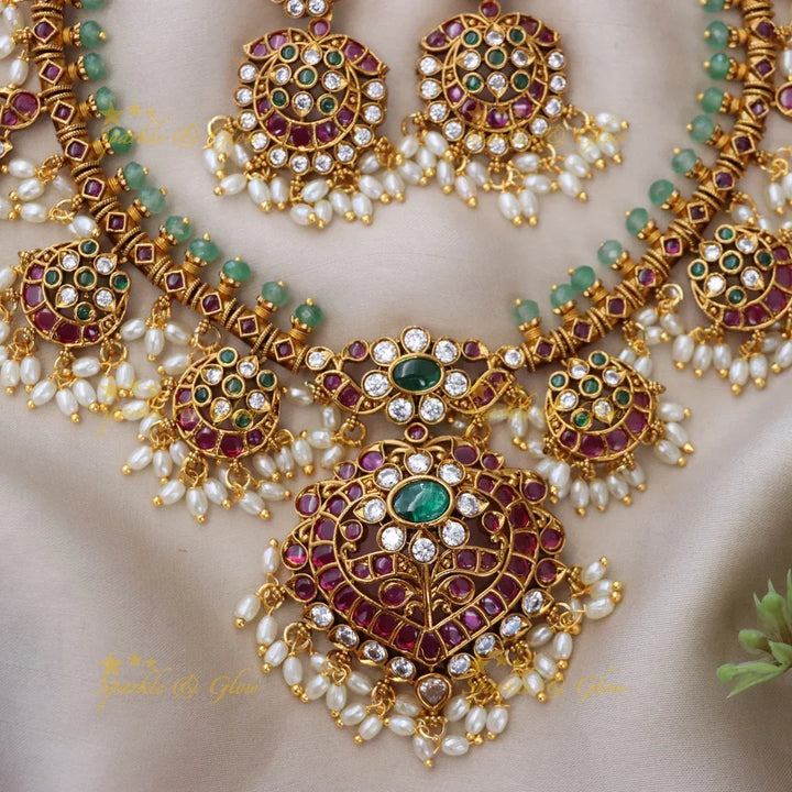 Exquisite Premium Half Moon Guttapusalu Necklace Set