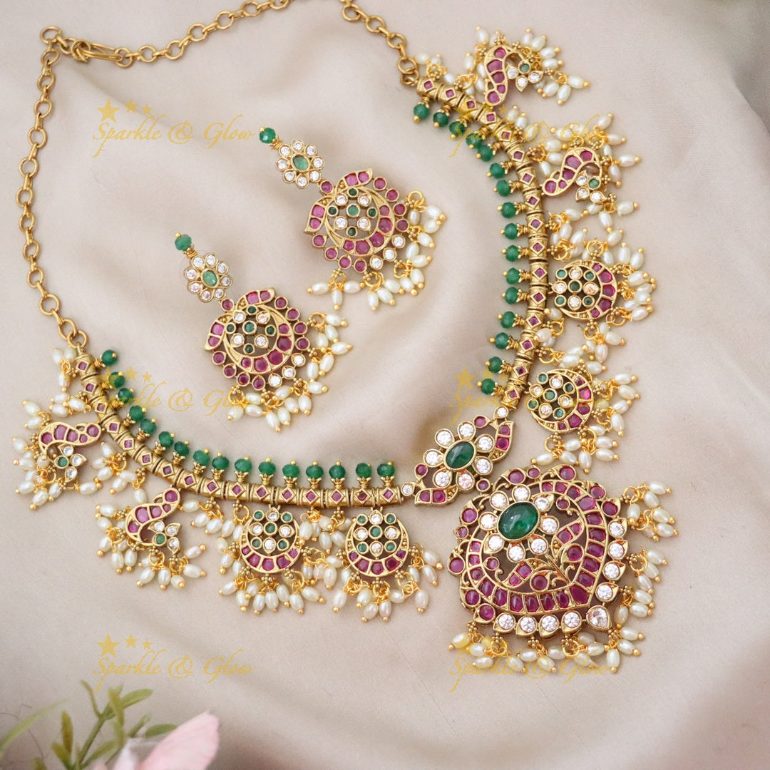 Exquisite Premium Half Moon Guttapusalu Necklace Set