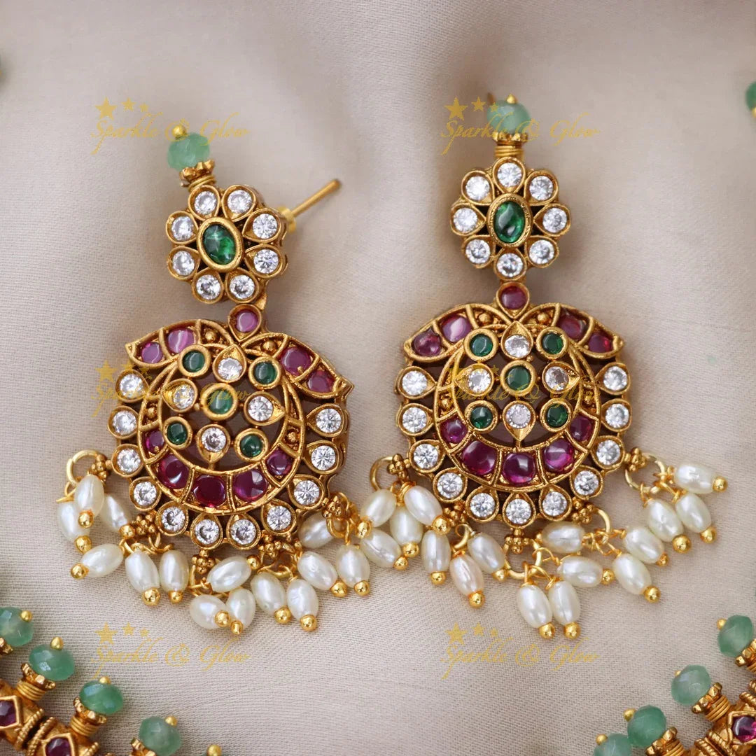Exquisite Premium Half Moon Guttapusalu Necklace Set