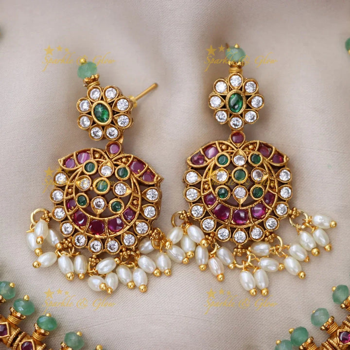 Exquisite Premium Half Moon Guttapusalu Necklace Set