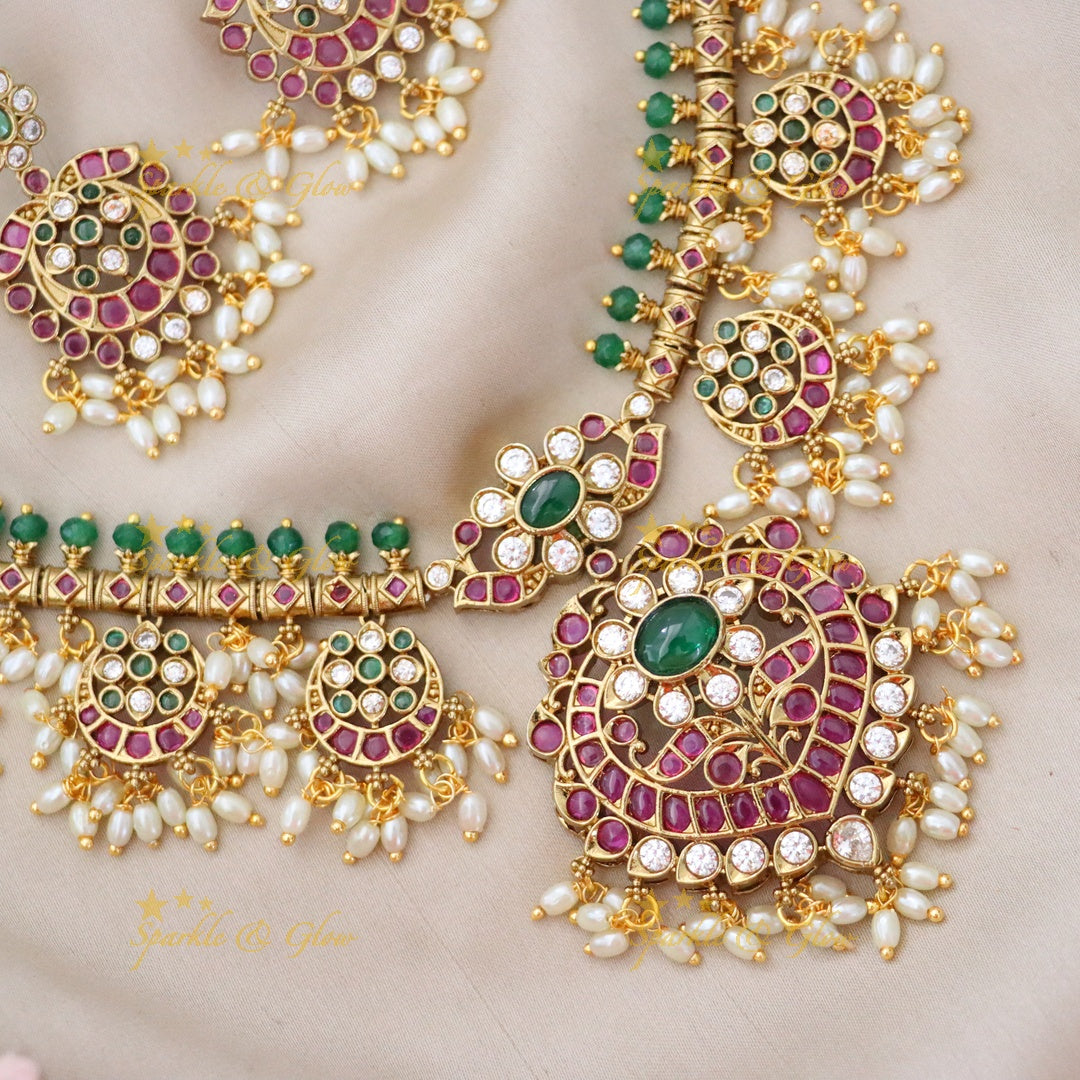 Exquisite Premium Half Moon Guttapusalu Necklace Set