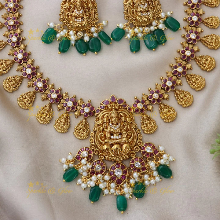 Divine Goddess Temple Necklace with Green Drops