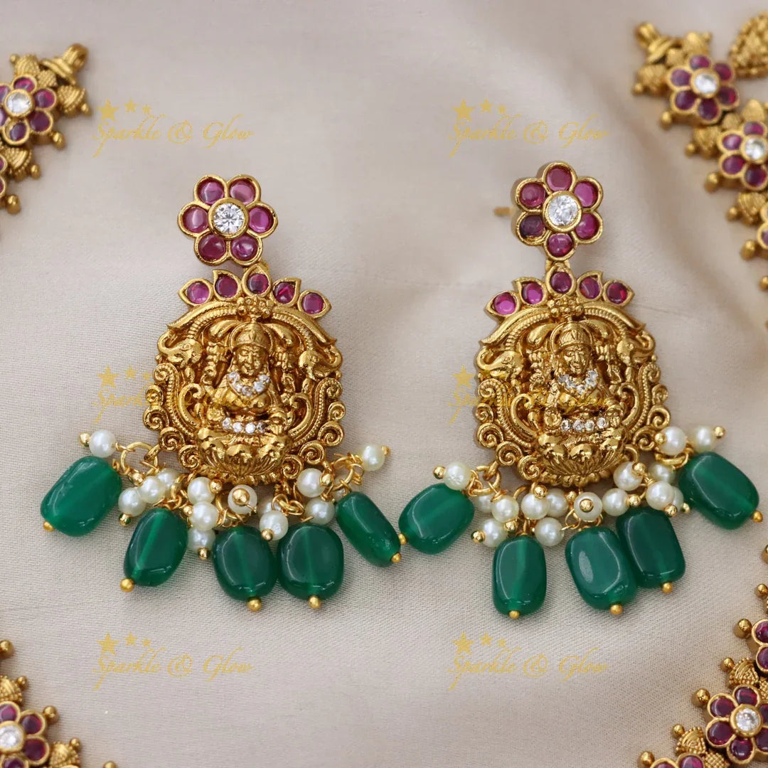 Divine Goddess Temple Necklace with Green Drops