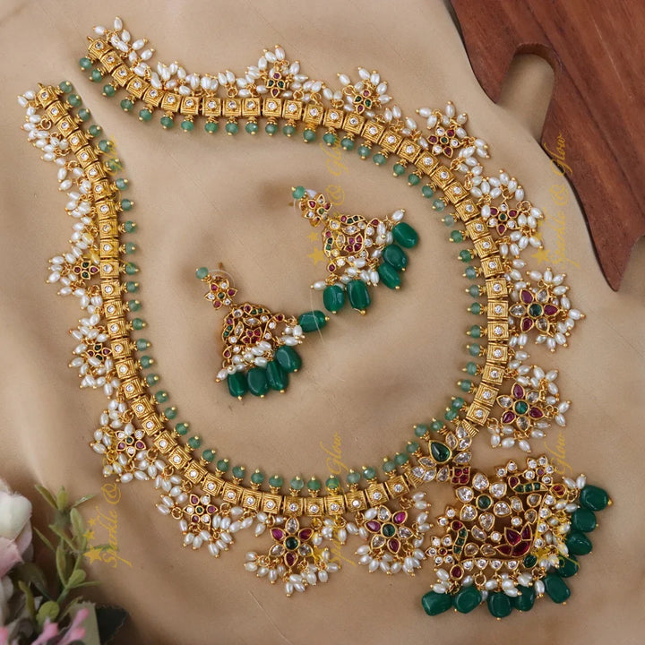 Elegant Floral Long Necklace Set - Luxury Indian Jewelry