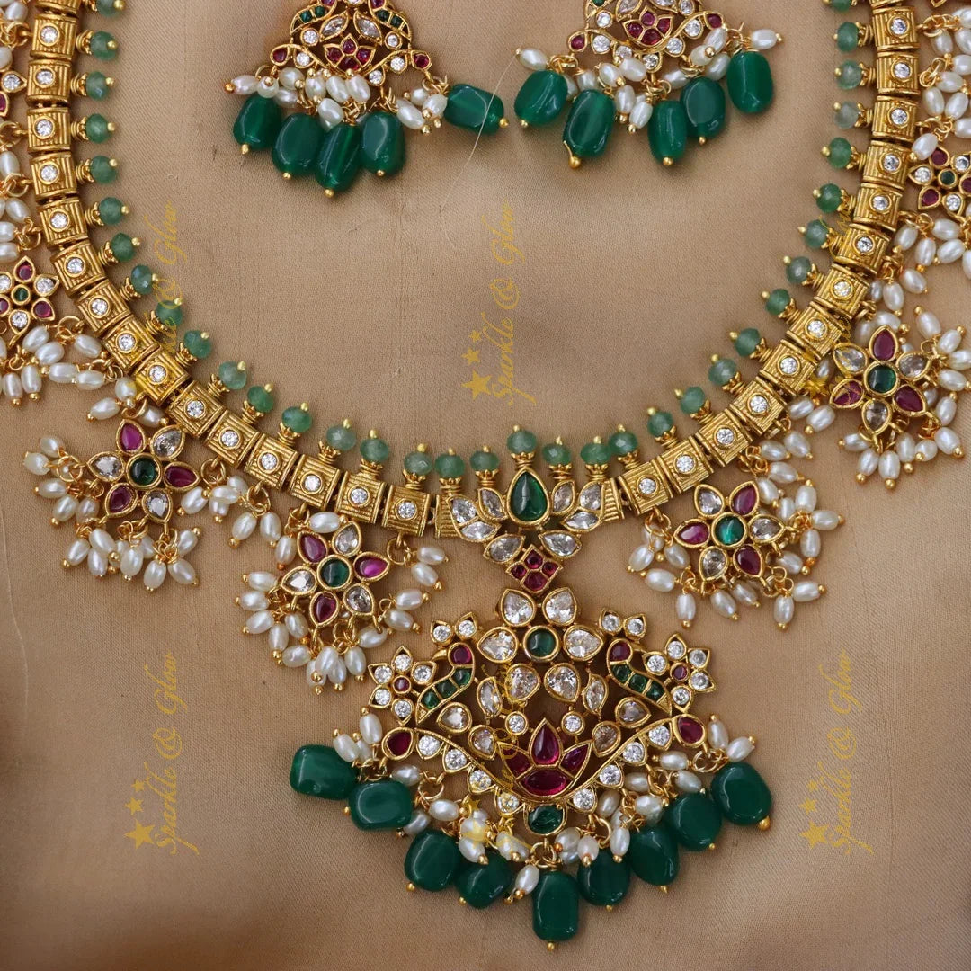 Elegant Floral Long Necklace Set - Luxury Indian Jewelry